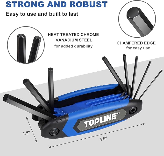 Topline 25-piece Folding Hex Key Set, 3 Pack, Portable Allen Wrenches Sets, SAE, Metric, Allen Key Set for Basic Home Repair and General Applications