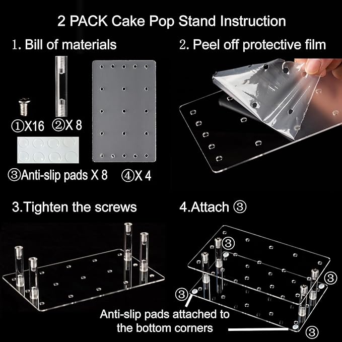 HENABLE 2 Pack Cake Pop Stand with Sticks & Wrappers, 15 Holes Acrylic Cake Pops Holder Disply, Clear Cake Pops Sticks Kit, Lollipop Hold Stand for Drying, Dessert Table, Party Supplies