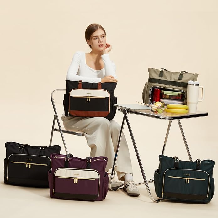 LOVEVOOK Lunch Tote Bag for Women, Work Bag with Insulated Lunch Compartment, Laptop Bag, Large Lunch Bag for Teacher, Daily