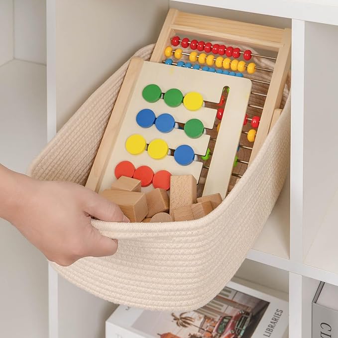 CubesLand Rectangular Cotton Rope Basket, 14x10x5 Inches, Beige, Nursery Storage Bin
