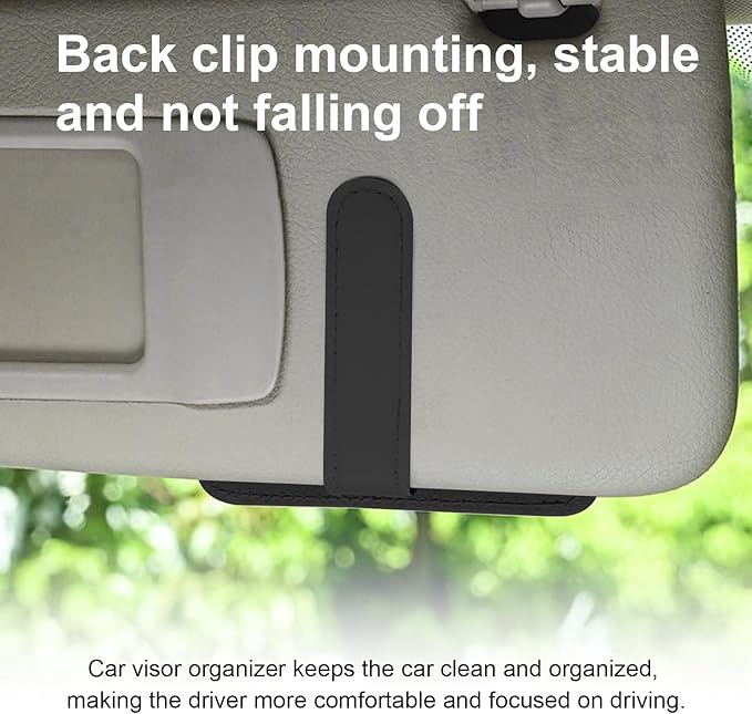 Augeny Car Sun Visor Organizer, Small Auto Visor Organizer and Storage, Registration and Document Holder, Vehicle Accessories for Sunglasses, Document, Card, Pen, Driver License (Black)