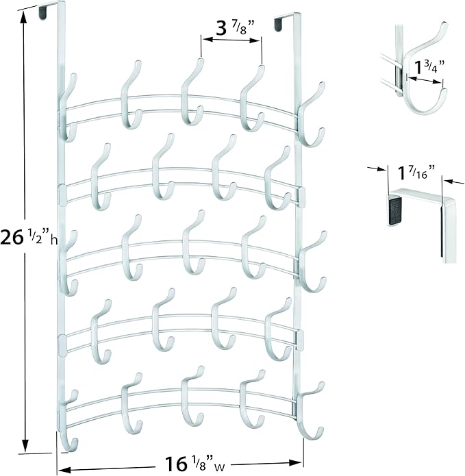 LYNK Professional® Home™ Over the Door Hooks - 46 Hook – Over the Door Coat Rack - Over the Door Hanger - Hanging Towels or Clothes - Bathroom, Bedroom, Laundry Room - Lifetime Ltd. Warranty, White