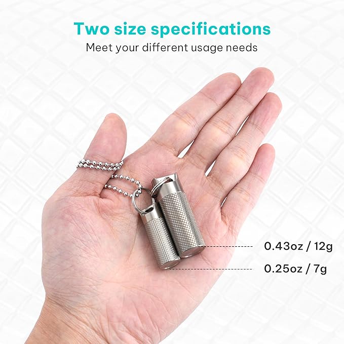 100% Waterproof Titanium Pill Box Keychain - TSA Approved, Strong and Heat Resistant, Travel Friendly | Fashion Necklace Design, Ultra Light and Compact with Extra Sealing Ring