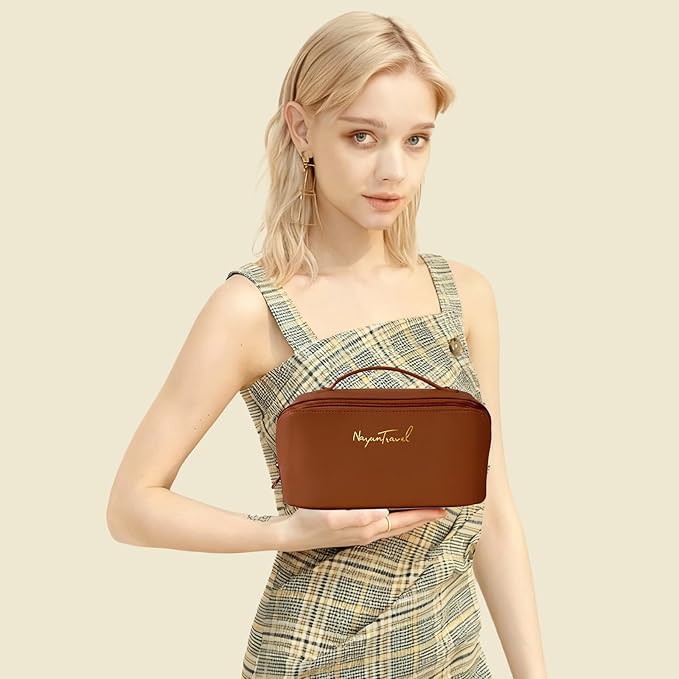 Travel Makeup Bag,Large Capacity Cosmetic Bags for Women,Waterproof Portable Pouch Open Flat Toiletry Bag Pattern Makeup Bag