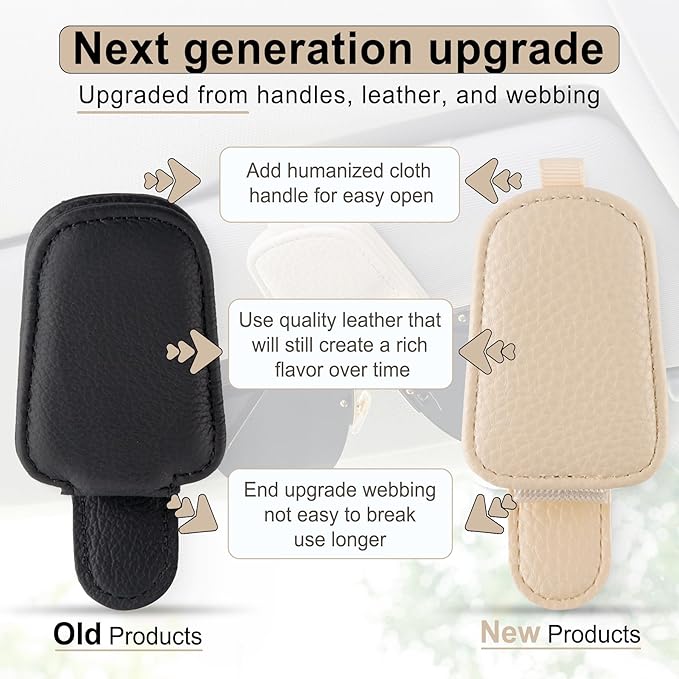 SINGARO Sunglasses Holder for Car, Leather Magnetic Buckle Sun Visor Sunglass Clip, Ticket Card Storage Glasses Clip, Car Interior Accessories for Men and Women(Beige)