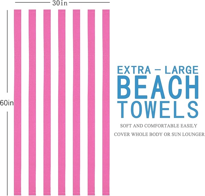 Genovega 6 Pack Stripe Beach Towel Thin Terry Set Oversized Clearance Pool Accessories Essentials Extra Large XL Big Soft Super Swim Bath Camping Towels for Girls Men Women Adults Gift Pink