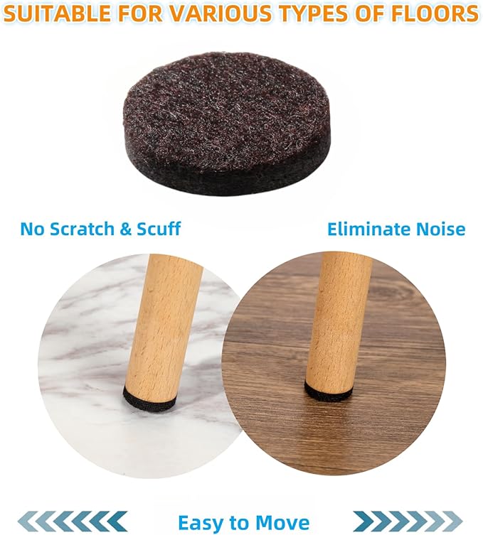 Furnigear Felt Furniture Pads for Hardwood Floors - Self-Adhesive Chair Felt Pad, Floor Protector for Furniture Feet, Furniture Slider Moving Furniture Smoothly, Anti-Scratch 48 Pcs 1-1/2" Round Brown