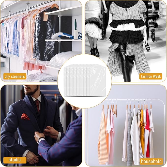 30 Pack Clear Clothes Covers 60x90 cm Plastic Garment Bags for Hanging Clothes Dry Cleaner Bags Hanging Dust-proof Garment Bags for Dry Cleaner, Home Storage, Travel