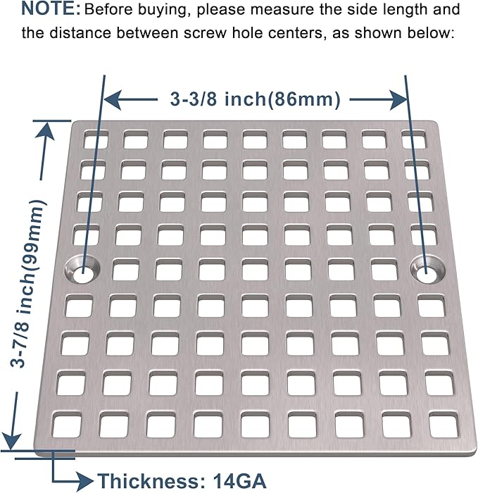 3-7/8" Brushed Nickel Shower Drain Cover - Square Floor Drain Cover Replacement - Hair Catcher/Drain Strainer for Bathrooms, Showers, and Sinks - SUS304 Stainless Steel & CUPC Certified