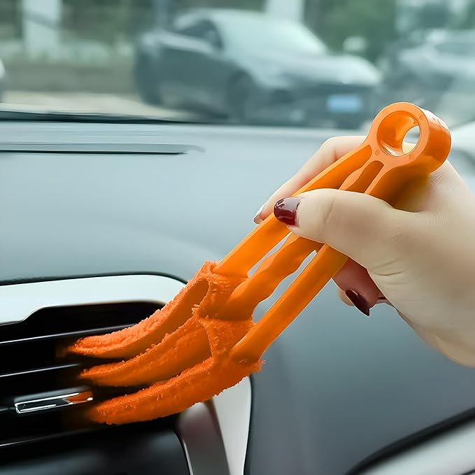 4 PCS Blind Cleaner Duster Tool, 7 Finger Handheld Window Shutters Duster with 3 Arm Cleaner Brush, Washable Mini Blinds Dust Cleaning Tools for Car Air Conditioner Vent