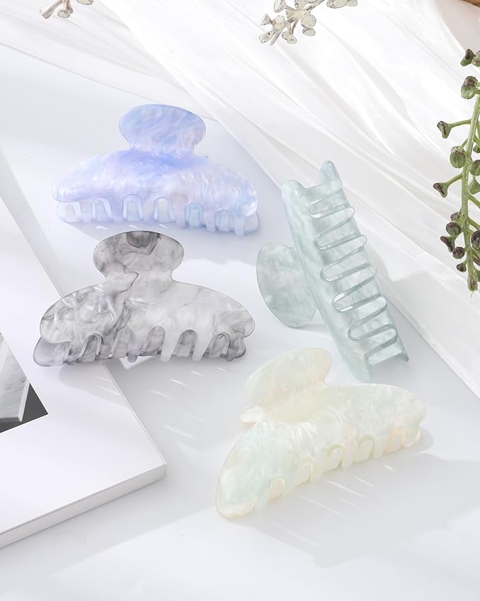 4Pcs Large Acrylic Clips - Big Non-Slip Banana Barrettes for Thick Hair, Strong Hold Jaw Clips for Women Girls