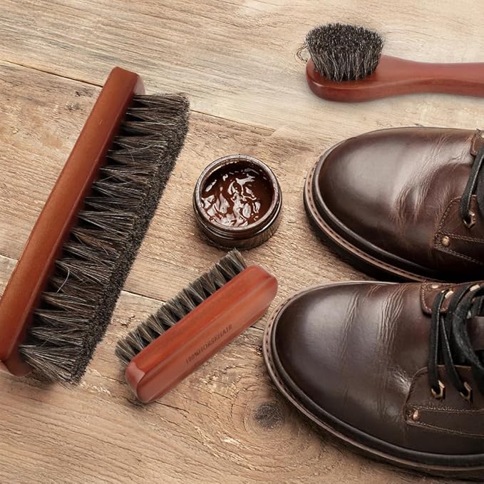 Shoe Brush, 2 Pcs Horsehair Shoe Brush Shoe Cleaning Brush Boot Brush for Leather, Shoe Brushes Shoe Shine Brush Brush Shoe Polish Brush for Cleaning and Care Leather Shoes Clean Dauber Applicators