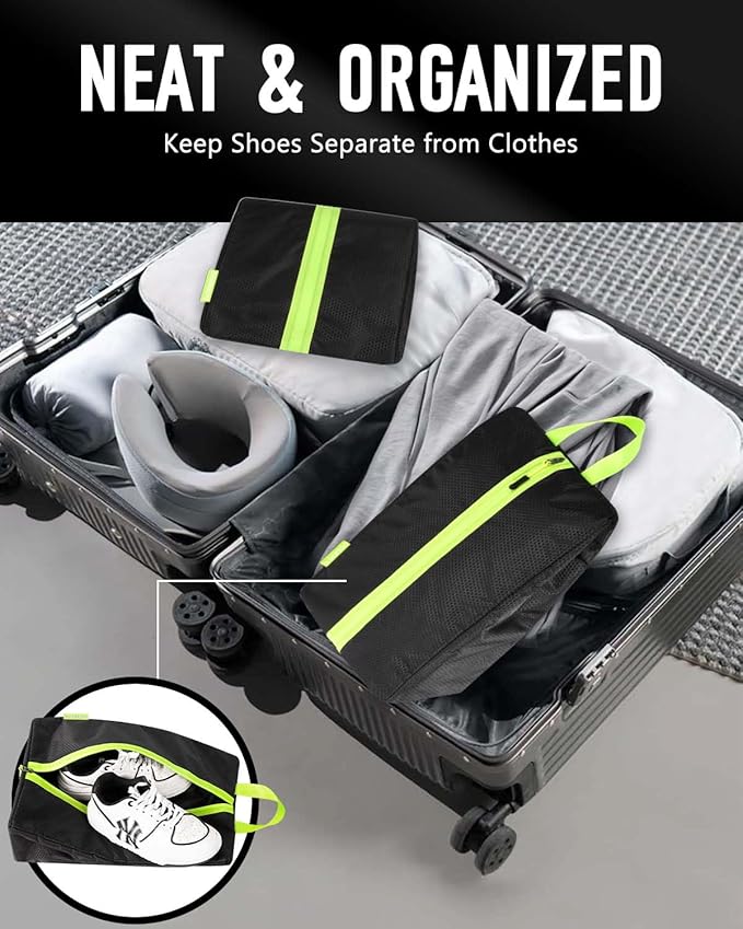Smell Proof Shoe Bags for Travel-Soccer Cleat Bag Smell Proof with Active Carbon Fabric | Odor-Absorbing Water-Resistant Track Shoe bags for Sports (Black & Grey, UP TO US14)