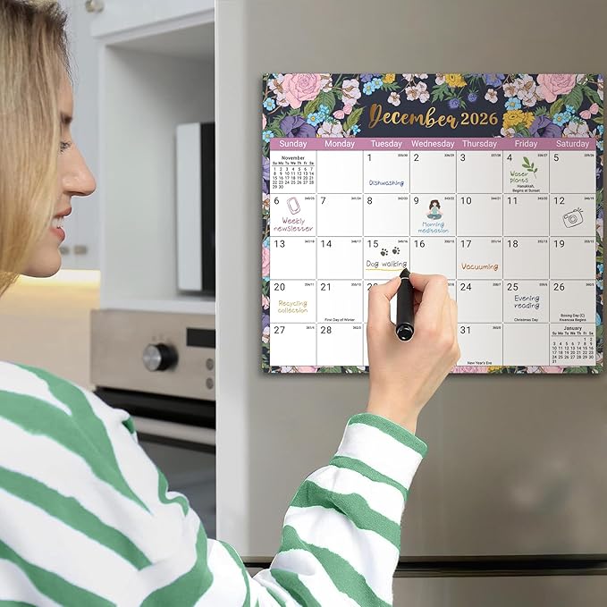 Aesthetic 2026-2027 Magnetic Calendar for Refrigerator, 21-Month Fridge Calendar Magnet from April 2026 to December 2027, Easy Organizing,Midnight Garden