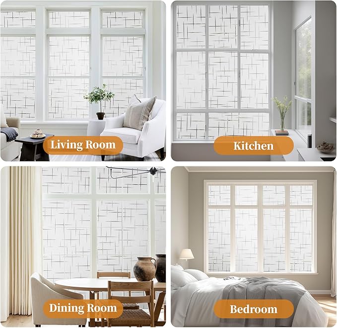 Window Privacy Film Frosted Glass Window Film Decorative, Removable Static Cling Heat Blocking Sun Blocker Front Door Window Covering for Bathroom Home Office (Cross Pattern,35.4" x 78.7")
