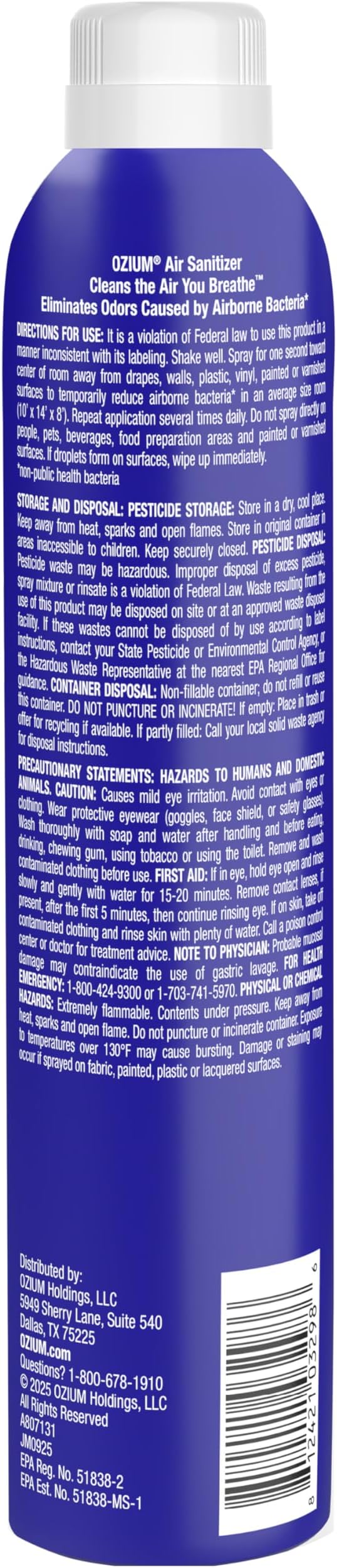Ozium Air Sanitizer Spray - Room Odor Eliminator for Home, Car, and Office - Outdoor Essence - 8 oz Can - 6 Pack