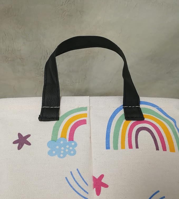 Rectangle Gift Storage Basket Home Shelf Storage Basket Organizer Box Clothes Laundry Hamper Nursery Basket Laundry Basket with Handles (Rainbow)