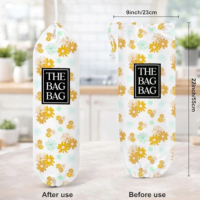 Plastic Bags Holder for Kitchen, The Bag Bag Grocery Bags Holder for Kitchen Essentials, Reusable Hanging Grocery Sack Organizer, Floral Reusable Trash Sack Storage Dispenser for Home Decor
