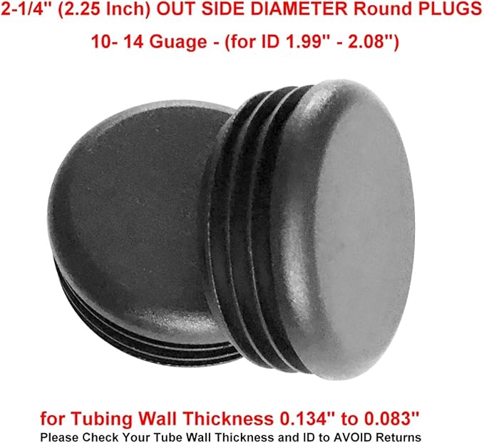 (Pack of 10) 2-1/4" Round Plugs (10-14 Ga 1.99" to 2.08" ID) || 2.25 Inch OD Black Plastic End Caps | Office and Patio Furniture Finishing caps | Fitness Eqpt End Caps | Fencing Post Inserts | by SBD