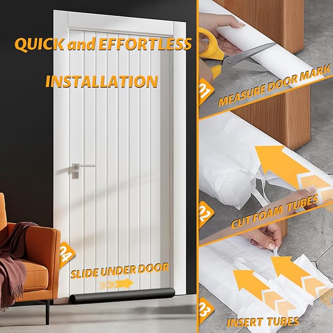 MAXTID Door Draft Stopper for Bottom of Doors Noise Blocker Large Door Sweep Under Door Light Blocker Adjustable 34" Black