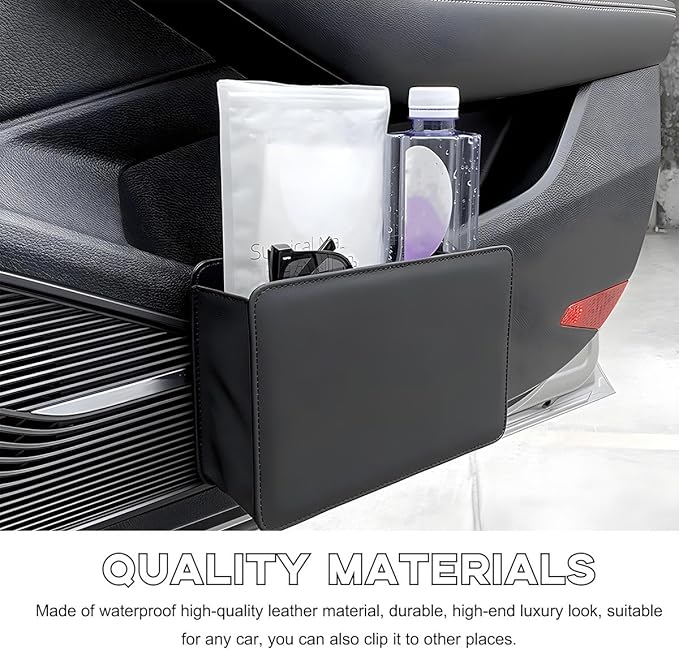 Yourkar Car Trash Can, Foldable Waterproof Leather Car Garbage Organizer Holder, Automotive Mini Dustbin Container with One Roll Trash Bag, Universal Interior Car Accessories (Beige)