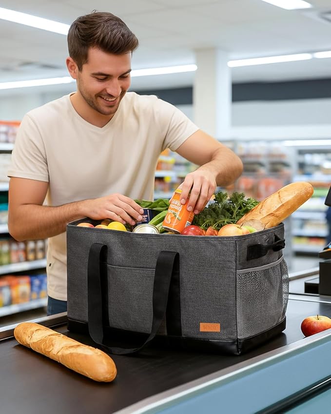 WONDAY Standing Extra Large Reusable Grocery Bag Carrier with Handle, Thirty One Utility Tote Foldable for Shopping and Beach
