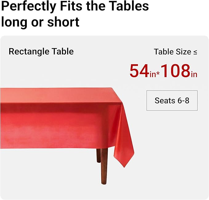 Auros Premium Plastic Tablecloths 10 Pack, 54 x 108 Inch Rectangle Disposable Table Covers for 8FT Tables, Thick & Durable, Waterproof & Spill-Proof, Easy Cleanup for Parties, Wedding, Party Red