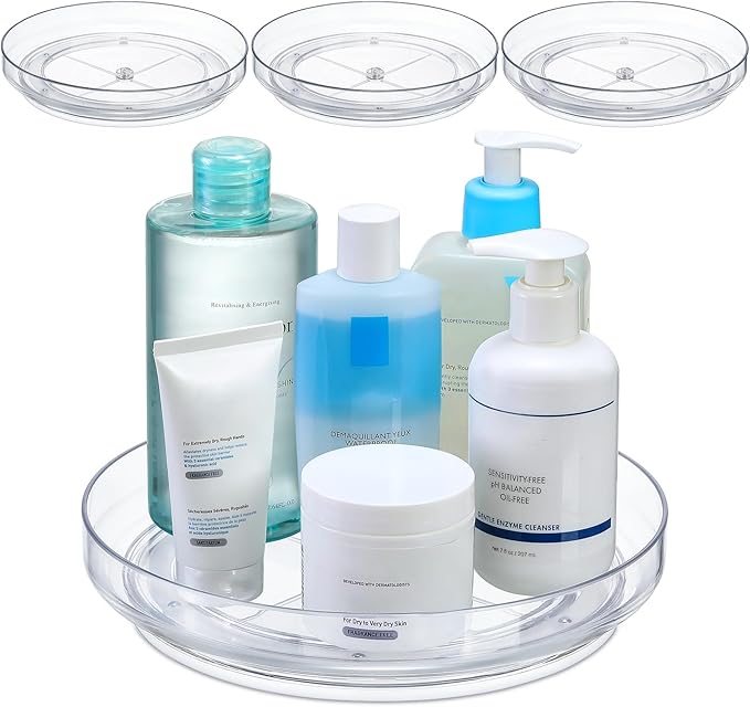 2 Pack 9 Inch Clear Acrylic Lazy Susan, Non-Skid Turntable Organizer for Cabinet, Kitchen, Pantry Organization Storage, Refrigerator, Vanity Makeup, Bathroom Countertop Organizing, Rotating Spice Rack