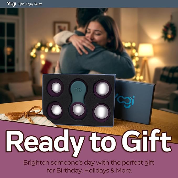 Yogi Fidget Toy – Silent Sensory Spinner for Adults & Kids – Stress Relief Fidgets for ADHD, Anxiety – Fidget Toys for Adults – Includes 5 Finger-Fit Rings – Work, School & Travel – Aurora