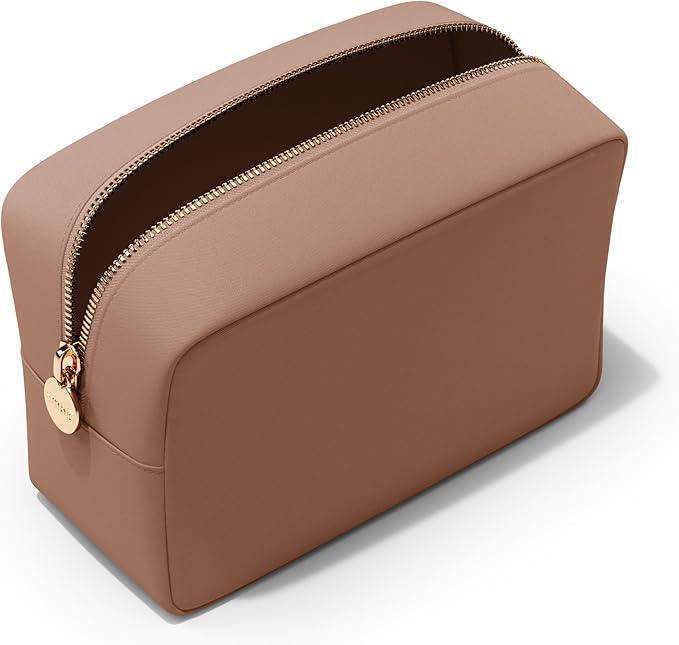 Embla Makeup Bag Travel Cosmetics Pouch and Toiletry Bag, Nylon Zipper Pouch Purse, Cute Make Up Organizer Storage Tote for Women Girls, Travel Skincare Case, Large Makeup Bags, Mocha Mousse