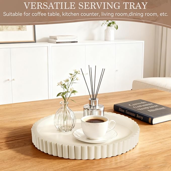 Decorative Tray for Coffee Table Decor - Concrete Round Tray Home Decor - Decorative Trays - Circle Coffee Table Centerpiece