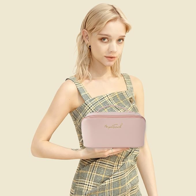 Travel Makeup Bag,Large Capacity Cosmetic Bags for Women,Waterproof Portable Pouch Open Flat Toiletry Bag Pattern Makeup Bag