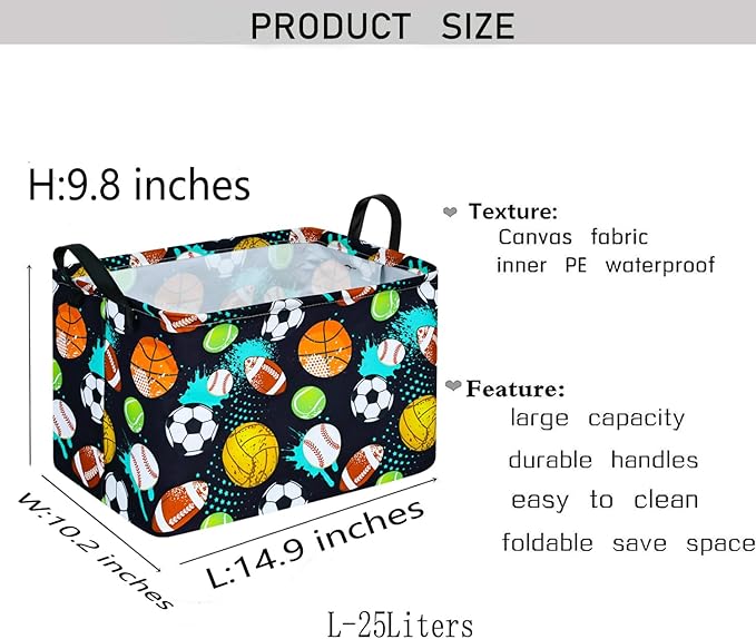 KUNRO Football Basketball Storage Basket Gift Shelf Basket Storage Bin, Nursery Basket Organizer Box for With Handles for Room Deco