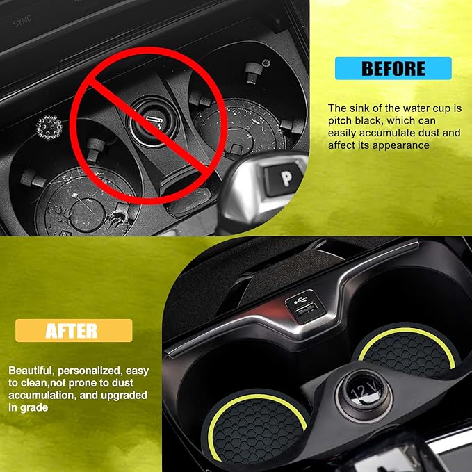 4PCS Car Cup Holder Coasters, 2.75 Inch Non-Slip Insert Cup Holder Pad, Dustproof Automotive Interior Accessories Mat, Universal for Trucks, Vehicles, RVs and More (Black/Yellow)