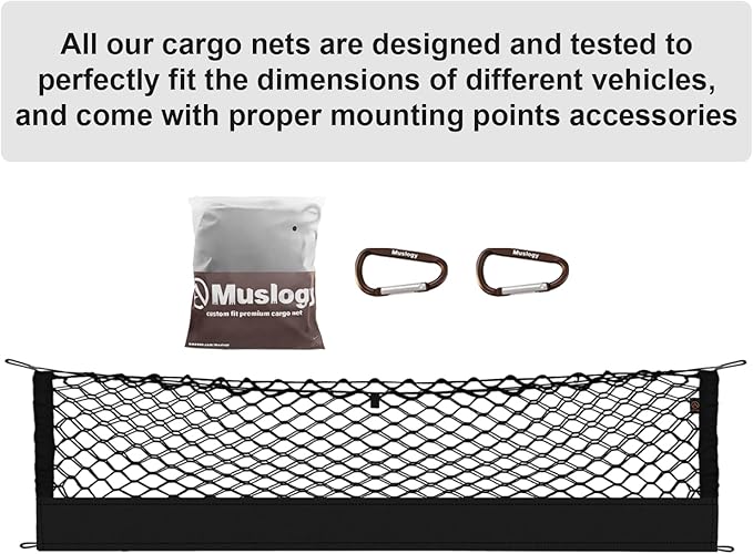 Muslogy Envelope Style Trunk Cargo Net Compatible with 2021-2024 2025 Kia Sorento Accessories Custom Fit Trunk Organizer Upgraded Mesh Storage Luggage Net with Metal Hooks