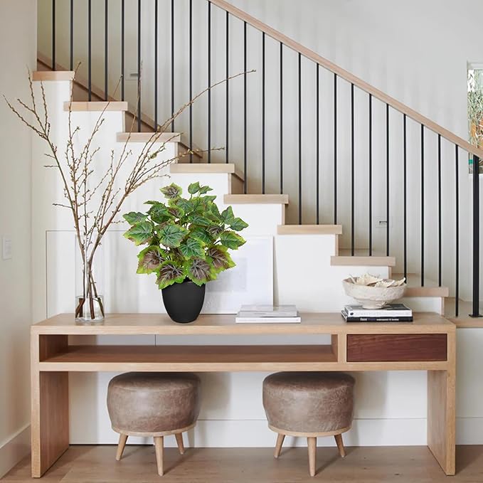 14.5" Artificial Plants Indoor Home Decor, Fake Potted Silk Plants for Shelves Living Room Decorative, Small Artificial Office Desk Plants in Pots, Faux Grape Leaf Vine Hope Tropical House Plant