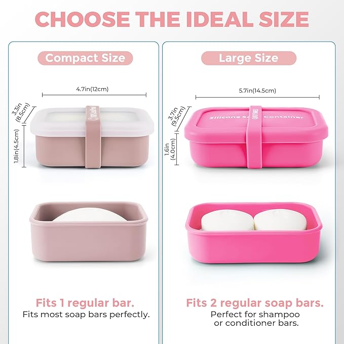 Compact Leakproof Travel Soap Case with Lid & Silicone Strap - Portable Draining Soap Bar Holder for Gym, Bathroom, Camping - Lightweight Silicone Soap Dish Container (Pink)