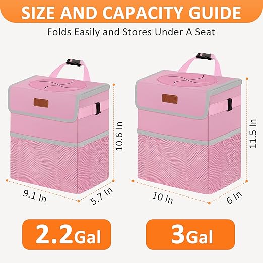 Vankor Pink Car Trash Can Cute, Pink Car Accessories for Women Waterproof Automotive Garbage Cans Leak Proof Vehicle Trash Can