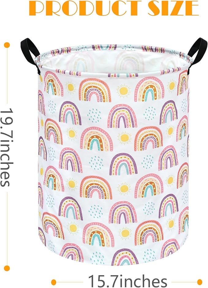 Kids Rainbow Hamper Laundry Basket Storage Bins Gift Organizer Clothes Toy Box Large Canvas Collapsible Chest for Home/Dorm/Kitchen/Pet/Office/Closet/Shelf/Room Decor
