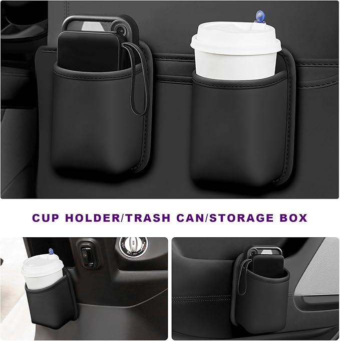 2 PCS Large Car Door Cup Holders, Clip On Beverage Drink Holder Vehicle Door Storage Organizer, Scratch-Resistant Leather Water Bottle Hanging Holder for SUV Sedan Truck (Black)