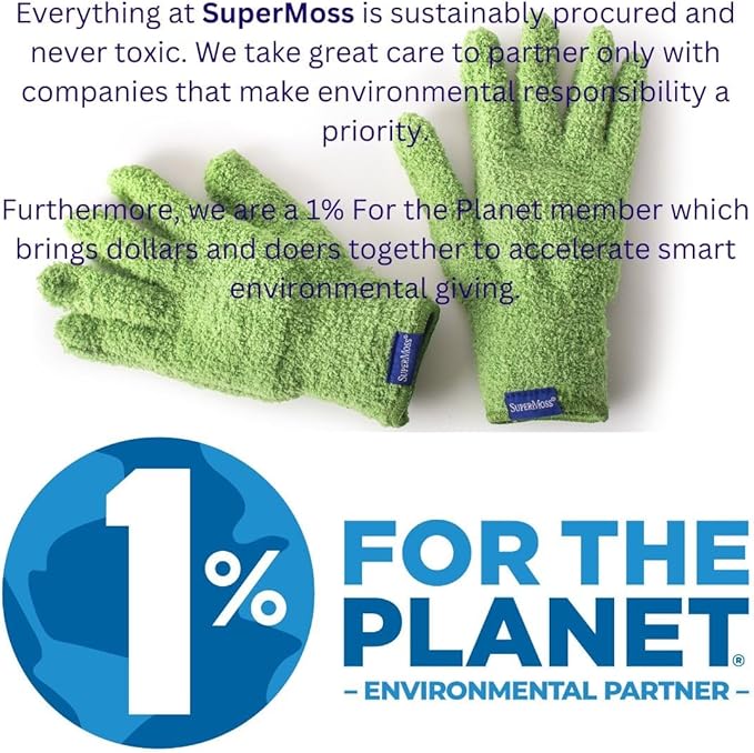 SuperMoss (01710) Microfiber Dusting Gloves for Plants – Gentle Leaf Shine & Cleaner for Houseplants, Reusable Indoor Plant Care Accessories, Durable and Washable Dusting Mitts, Universal Fit, Green
