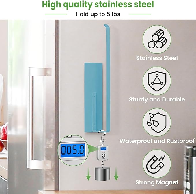 Paper Towel Holder Magnetic, Magnetic Paper Towel Holder for Fridge, Toilet Paper Roll Holder Magnet Towel Rack Wall Mount Shelf Bar for Towels Rolls Bathroom RV Dorm Kitchen Wall Decor, Blue