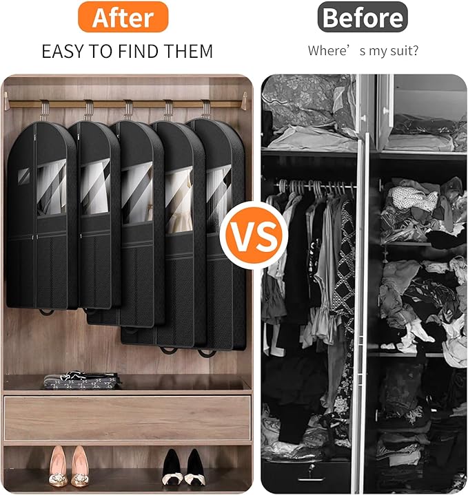 Garment Bag Travel Suit Storage: 43 Inch 3 Packs Fabric Breathable Zippered - Clothes Covers Carry Shoe Pockets Lightweight - Men Travel Wardrobe Protector Hanging Up Multiple
