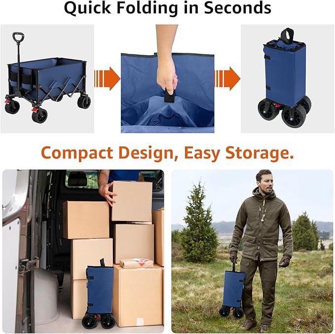 Folding Wagon Cart with Wheels Foldable - Collapsible Wagons Carts Heavy Duty, Fold Up Portable Utility Wagon for Grocery Beach Fishing Camping Shopping, Carrito para Cargar Cosas Con Ruedas(180L)