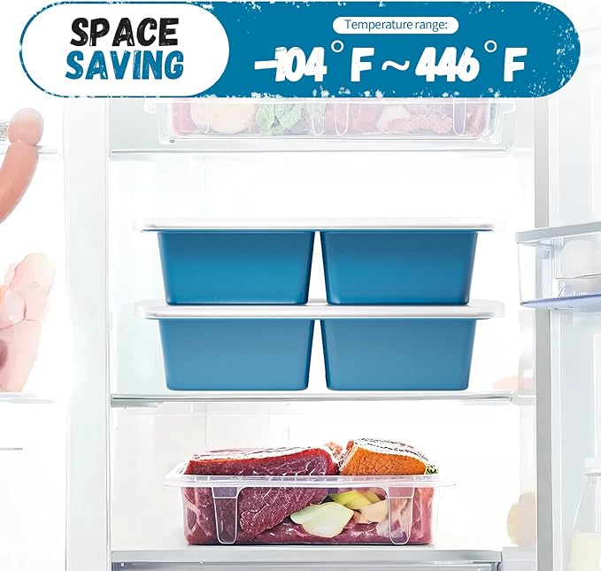GORCI Silicone Freezer Tray With Lid, 4 Large 2 Cup Soup Freezer Molds, Soup Freezer Container for Meal Prepping, Large Ice Cube Tray, Perfect for Storing Leftovers, Sauces, Lasagna, 2-Pack