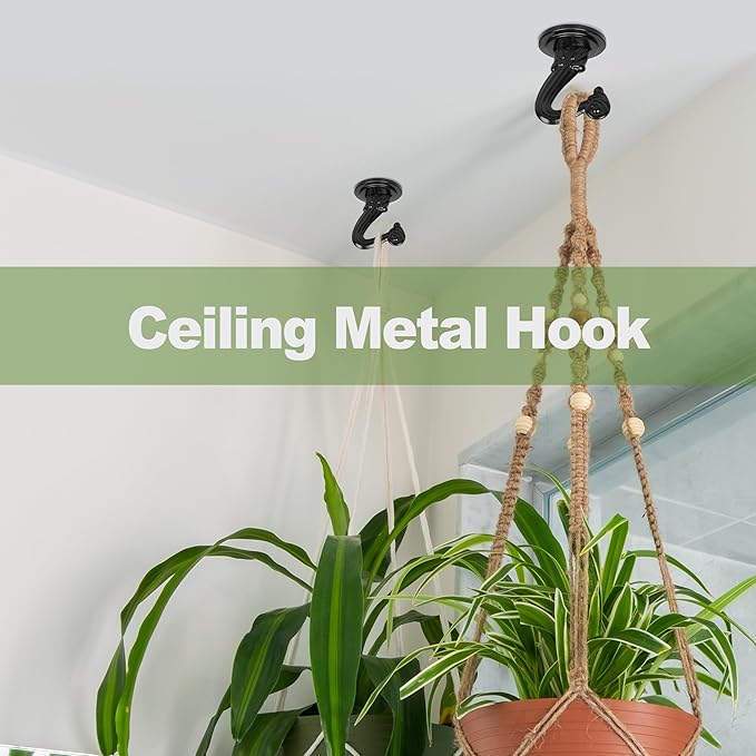 Aidoclip Ceiling Swag Hook Sets - Heavy Duty Hooks with Mounting Hardware for Hanging Plant, Ceiling or Extender Chains - Easy Install with Screws/Brackets (10 pcs - Black)