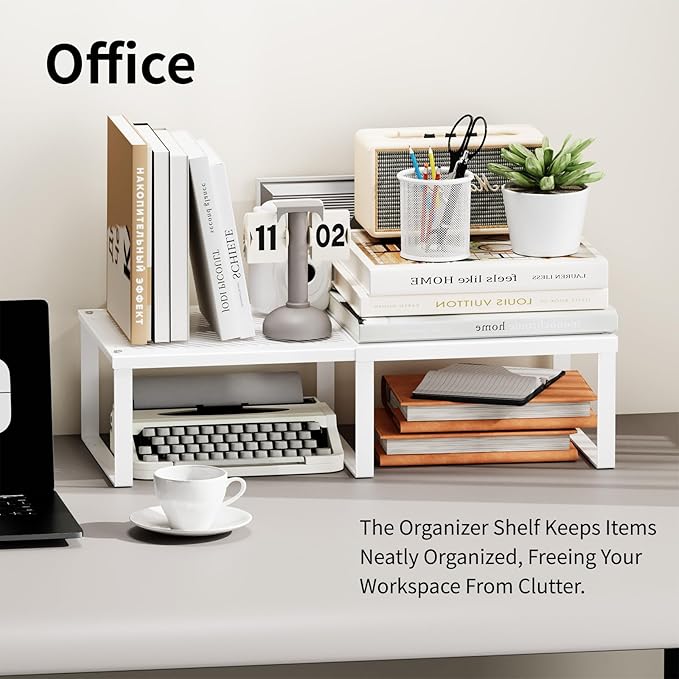 11" Wide Kitchen Adjustable Expandable Pantry Cabinet Shelf Organizer 12.6"~24,Stackable Counter Shelf 12.6" L x 11" Dx 6.3" H,Extra Storage Space Saver Shelves Rack