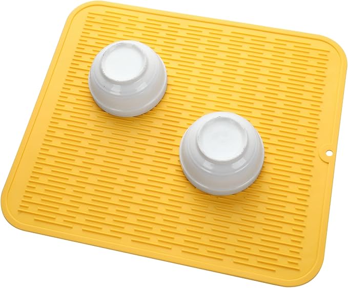 MicoYang Silicone Dish Drying Mat for Multiple Usage,Easy clean,Eco-friendly,Heat-resistant Silicone Mat for Kitchen Counter or Sink,Refrigerator or Drawer Liner Yellow XL 18 inches x 16 inches