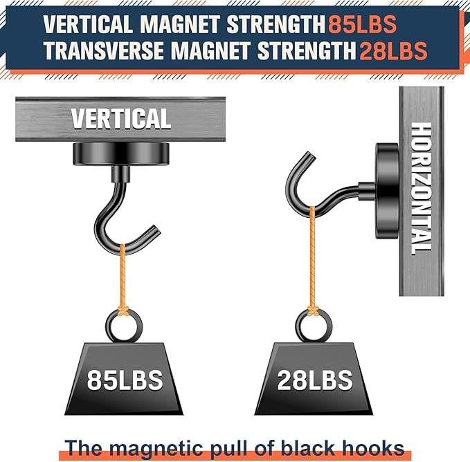 FINDMAG Magnetic Hooks Heavy Duty, 85lb+ Strong Magnetic Hooks for Cruise Cabins, Heavy Duty Magnets with Hook for Refrigerator, Black Magnet Hook for Classroom Kitchen Home 2026 Cruise Essentials