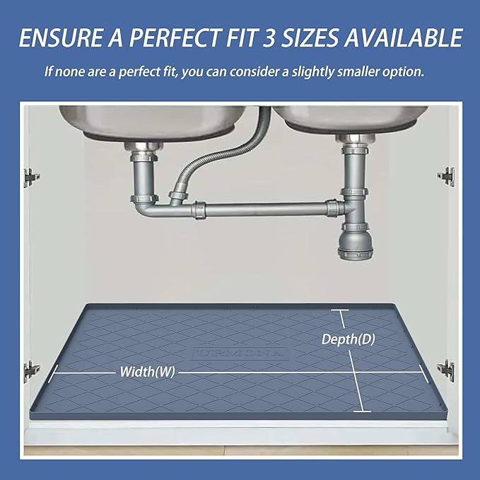 URMONA 28" x 22" Waterproof Silicone Mat in Multiple Sizes & Colors, Under Sink Mat for Kitchen & Bathroom, Pet Food Pad for Dogs & Cats, Kitchen Cabinet Liner, Multi-Purpose for Storage (Black)